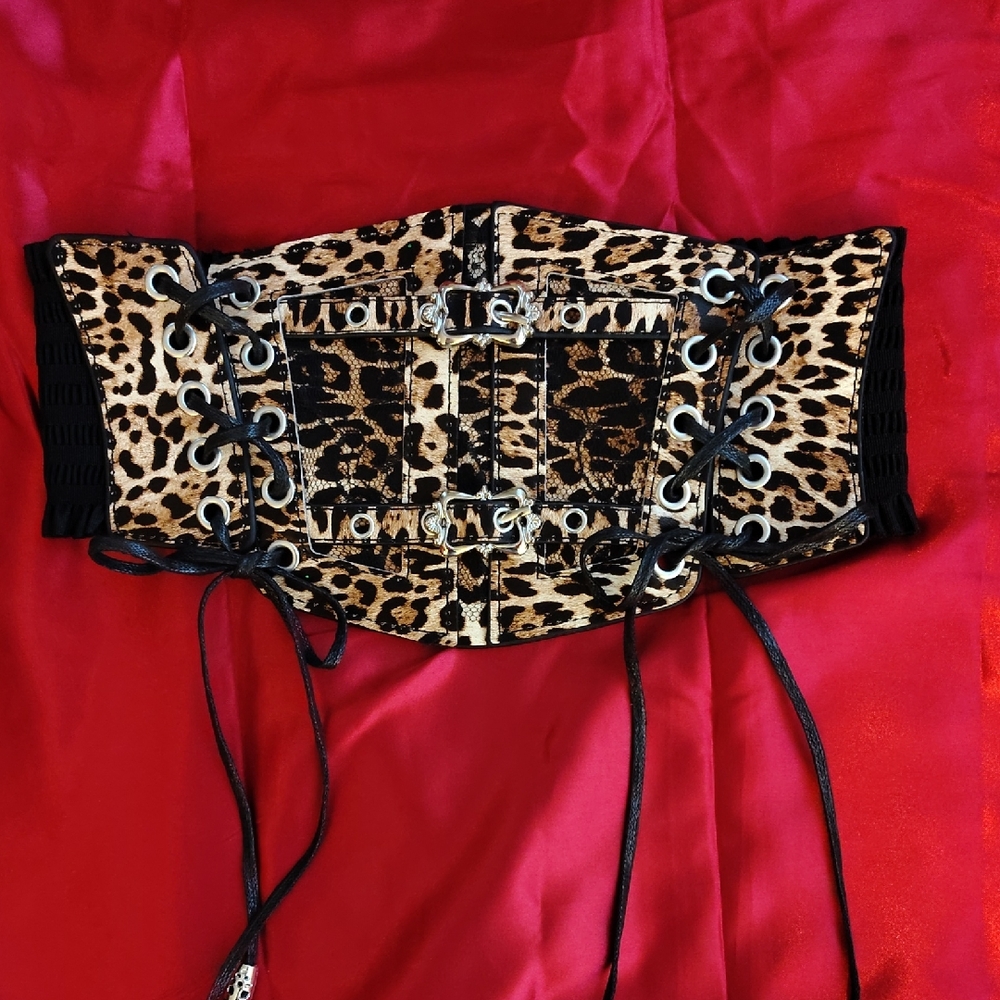 Leopard Print Lace-Up Corset Belt